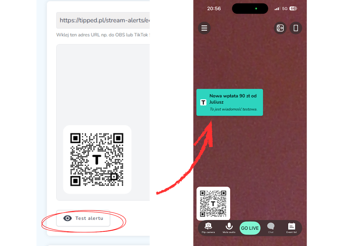 Przetestuj stream alert